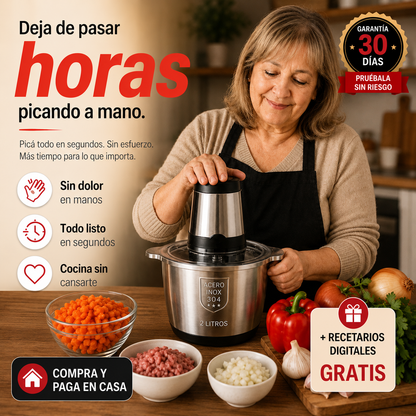 Picadora Procesadora Multifuncional 2 Litros - Acero Inoxidable