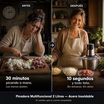 Picadora Procesadora Multifuncional 2 Litros - Acero Inoxidable