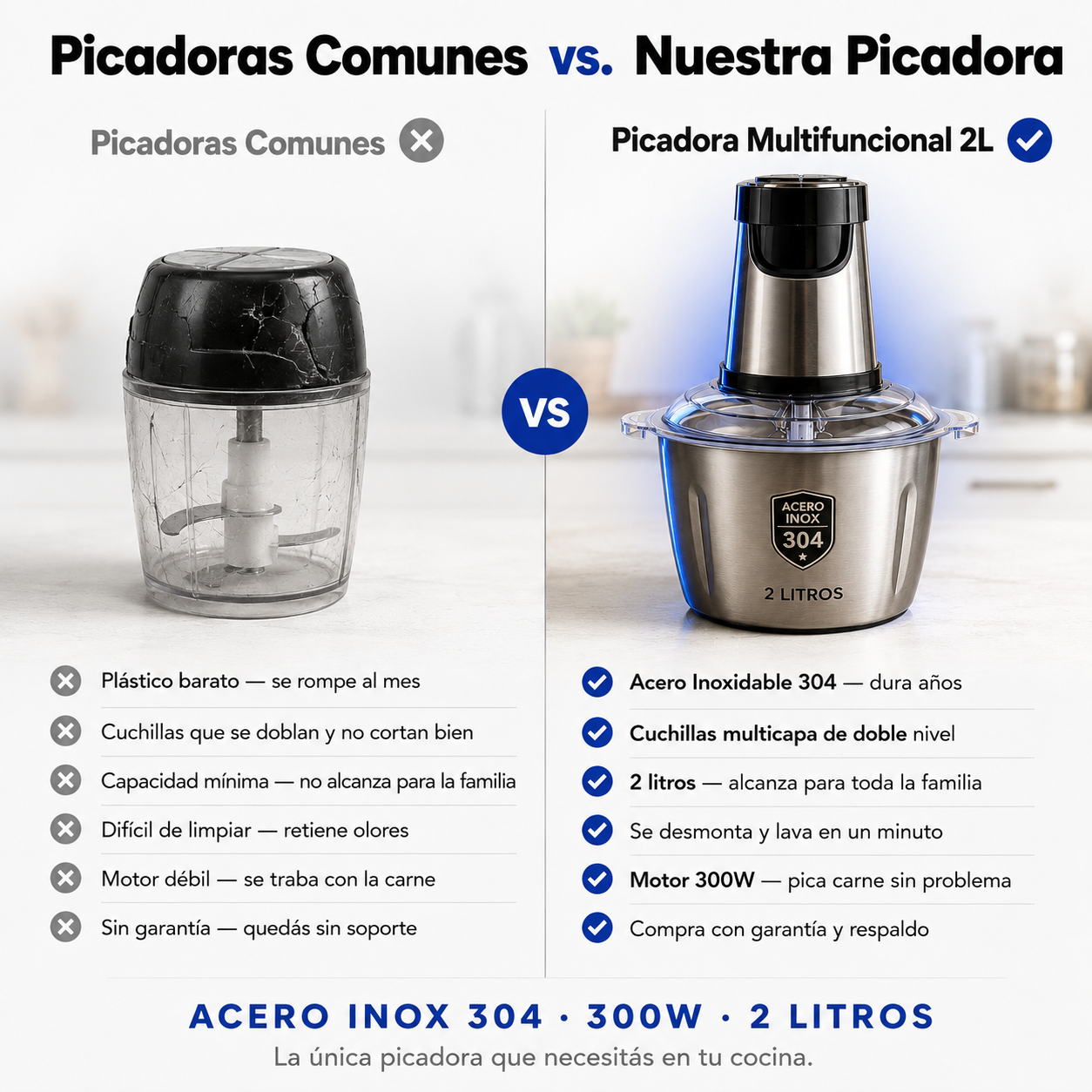 Picadora Procesadora Multifuncional 2 Litros - Acero Inoxidable